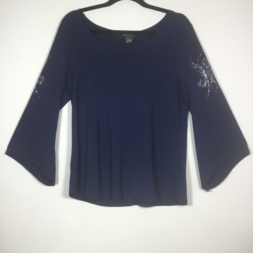 Witchy sleeve navy blue rhinestone top witchcore bling whimsygoth  romantic Sz M